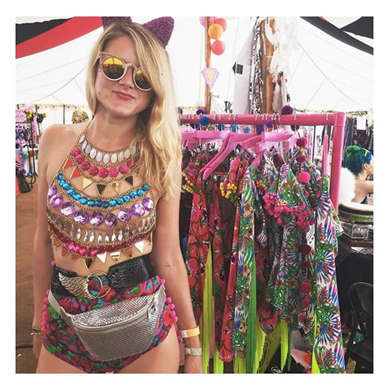 Jewelry Summer Sexy Exaggerated Beach Clothes Magic Gem Handmade Chest Chain Body Chain Accessories