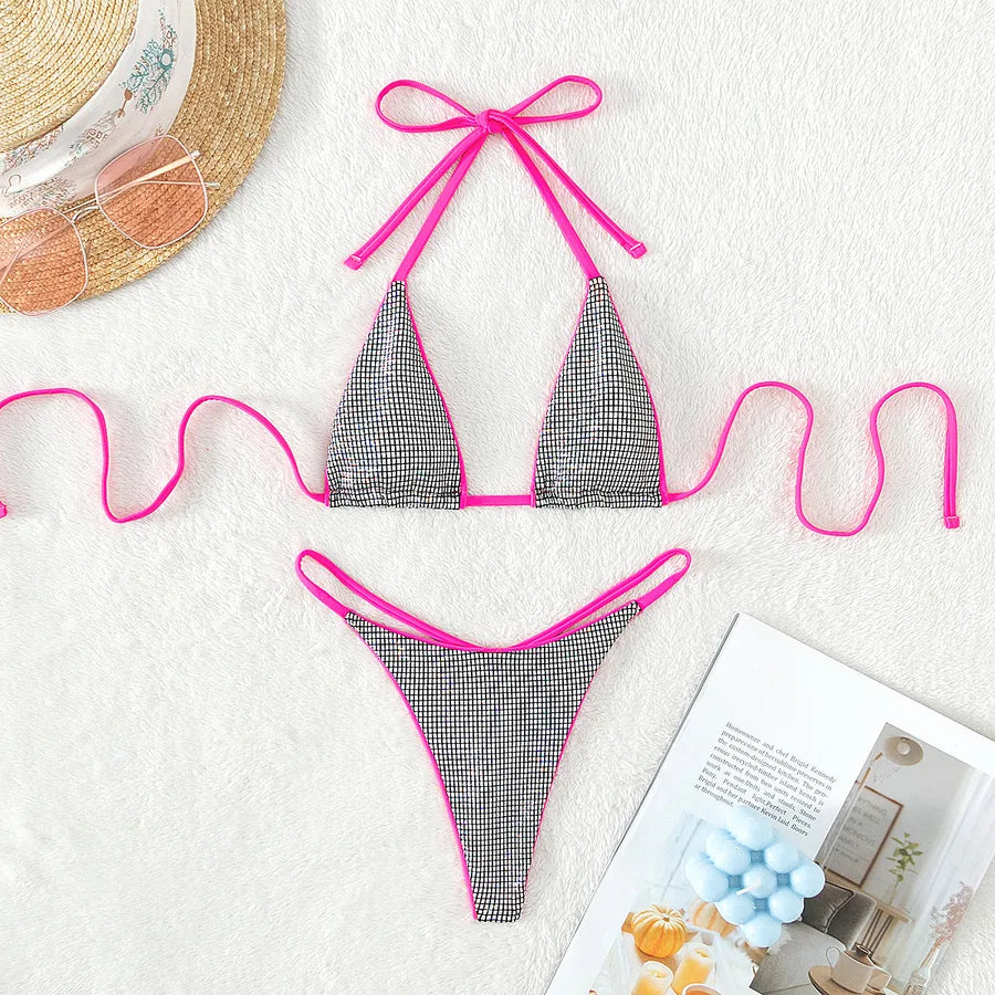 Hot Pink & Silver Pixel Bikini