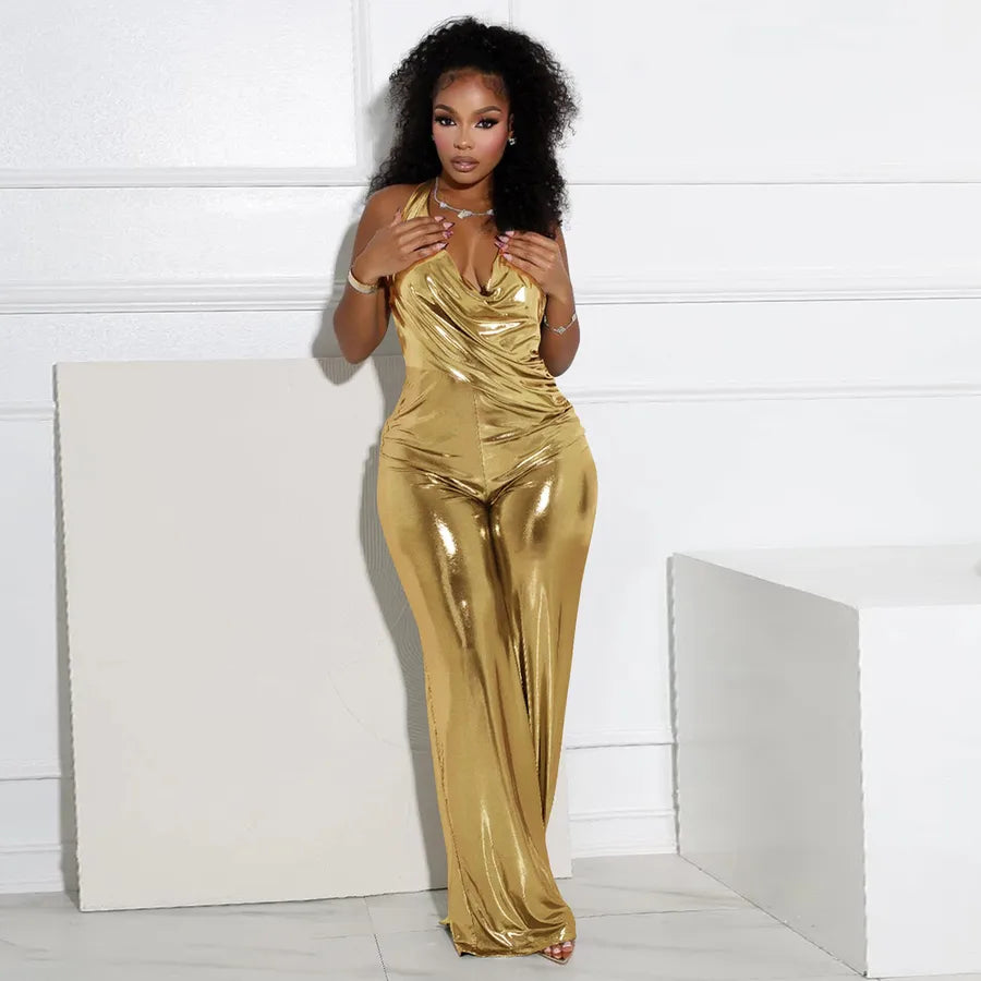 European Style Backless Wide Leg One Piece Women's Suit X2 Hanging Neck Strapless High Waist Long Pants Fashionable Streetwear