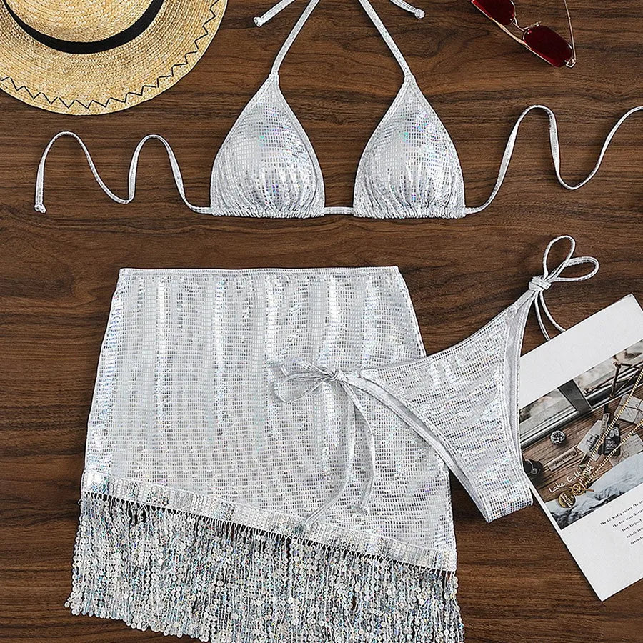 women's sexy solid color 3 piece set bikinis