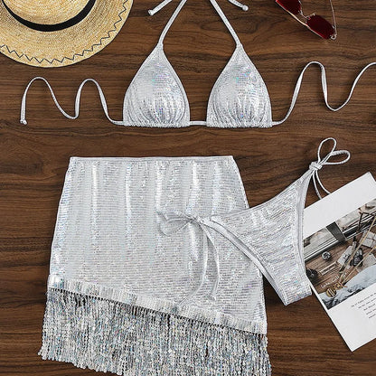 women's sexy solid color 3 piece set bikinis