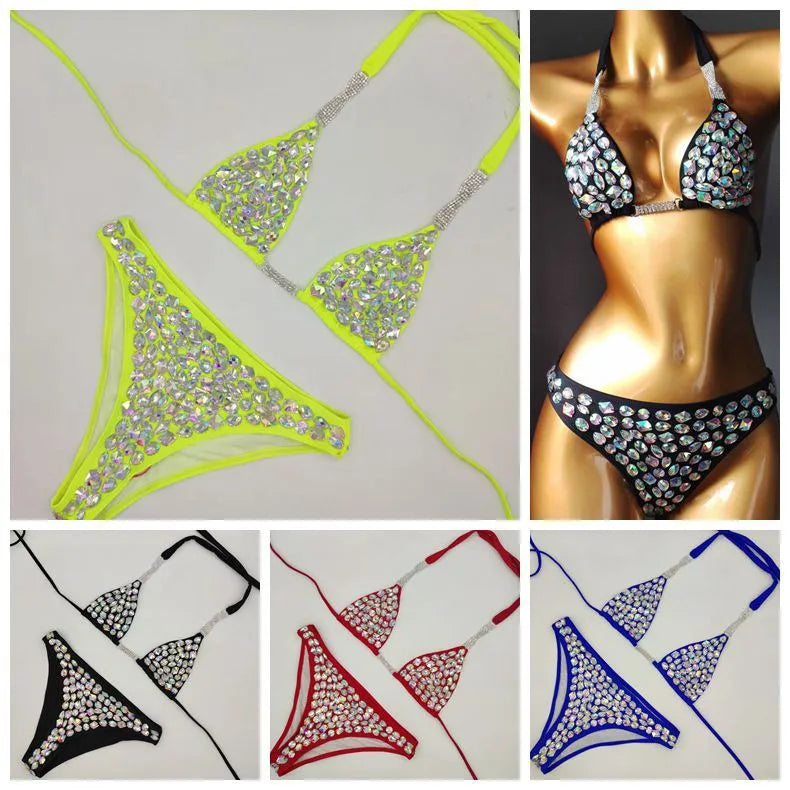 2PC Showgirl Rhinestone String Bikini