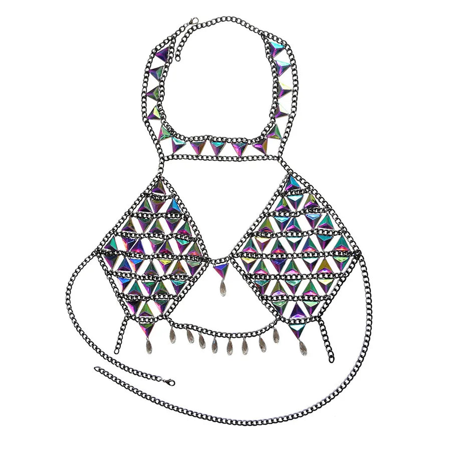 Jewelry Summer Fashion Blue Acrylic Bra Chain Handmade Sexy Chest Body Chain