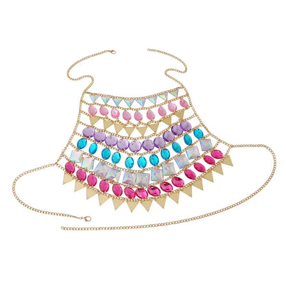 Jewelry Summer Sexy Exaggerated Beach Clothes Magic Gem Handmade Chest Chain Body Chain Accessories