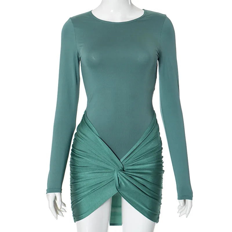 Women's Sheath Dress Streetwear Round Neck Long Sleeve Solid Color Above Knee Cocktail Party