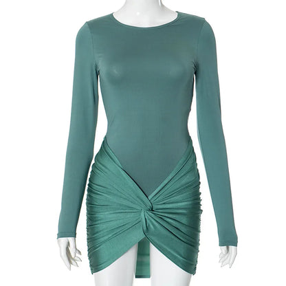 Women's Sheath Dress Streetwear Round Neck Long Sleeve Solid Color Above Knee Cocktail Party