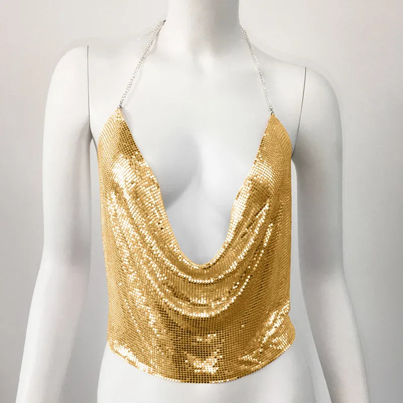 Women'S Wrap Crop Top Tank Tops Sequins Sexy Solid Color