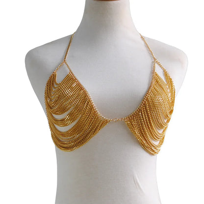 jewelry  vintage alloy chest chain women's hollow gold chain handmade body chain