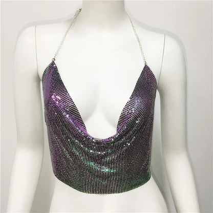 Women'S Wrap Crop Top Tank Tops Sequins Sexy Solid Color
