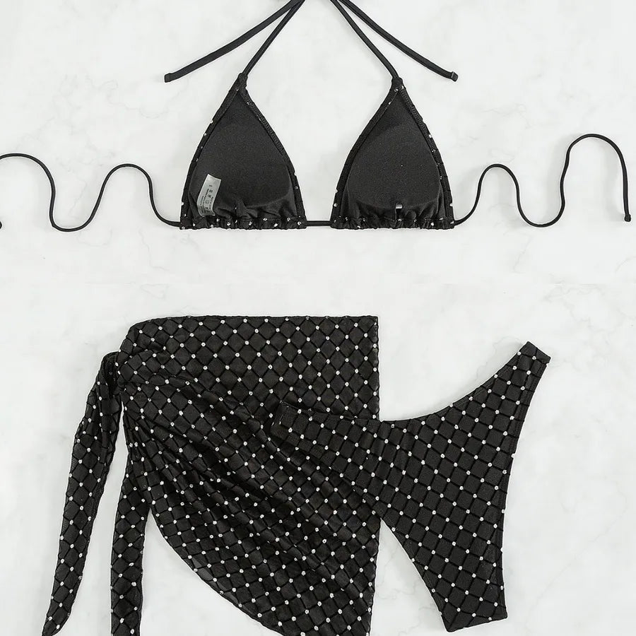 Black Sparkle 3PC Showgirl Bikini Set