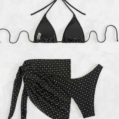 Black Sparkle 3PC Showgirl Bikini Set