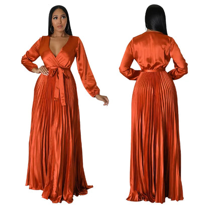 women's swing dress elegant v neck long sleeve solid color maxi long dress party