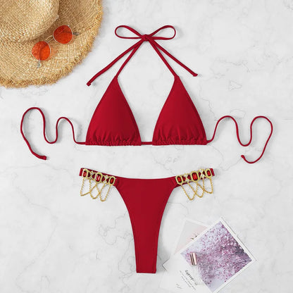 Solid Color Gem Bikini