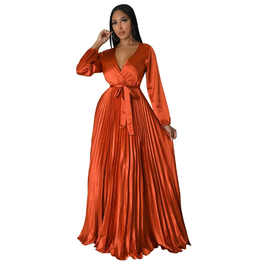 women's swing dress elegant v neck long sleeve solid color maxi long dress party