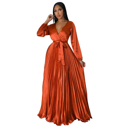 women's swing dress elegant v neck long sleeve solid color maxi long dress party
