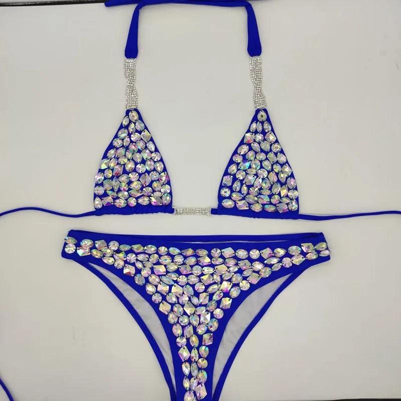 2PC Showgirl Rhinestone String Bikini