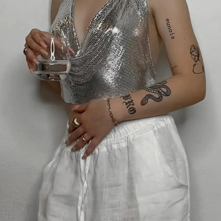 Women's Vest Tank Tops Sequins Streetwear Solid Color