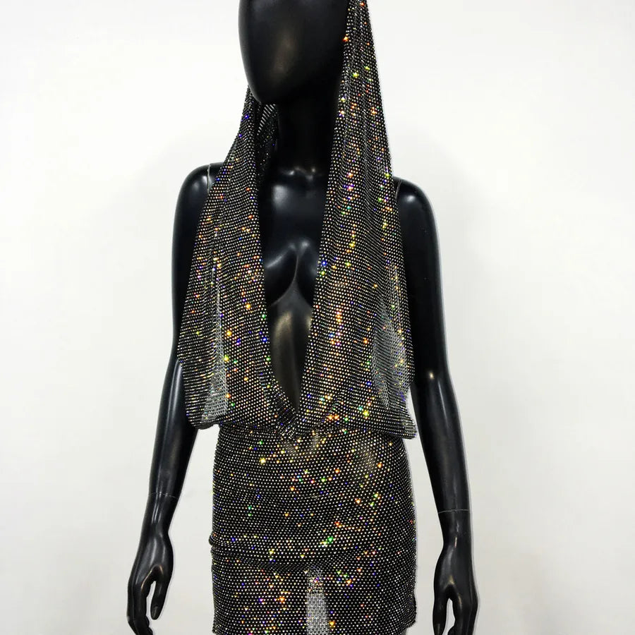 Halter Neck Hooded Sleeveless Hip Skirt Dress