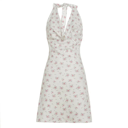 Sexy Mini Skirt Dress  Style Metal Luster Bright Surface Sleeveless Hanging Neck Dress Butt Covering Back Exposure