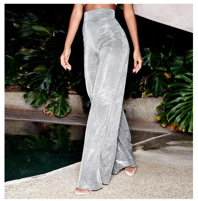 Hot Silver High Waist Wide Leg Pants