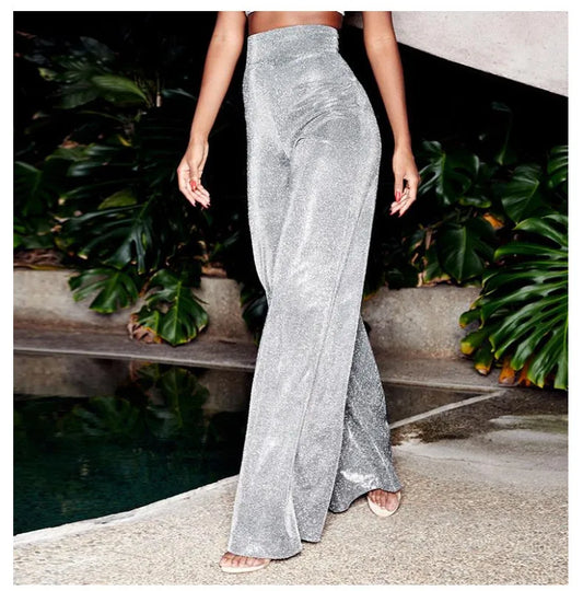 Hot Silver High Waist Wide Leg Pants