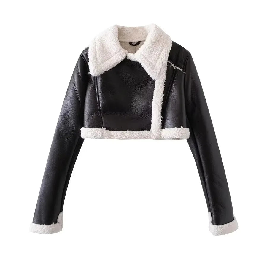 Women's Streetwear Color Block Zipper Zipper Leather Jacket Casual Jacket