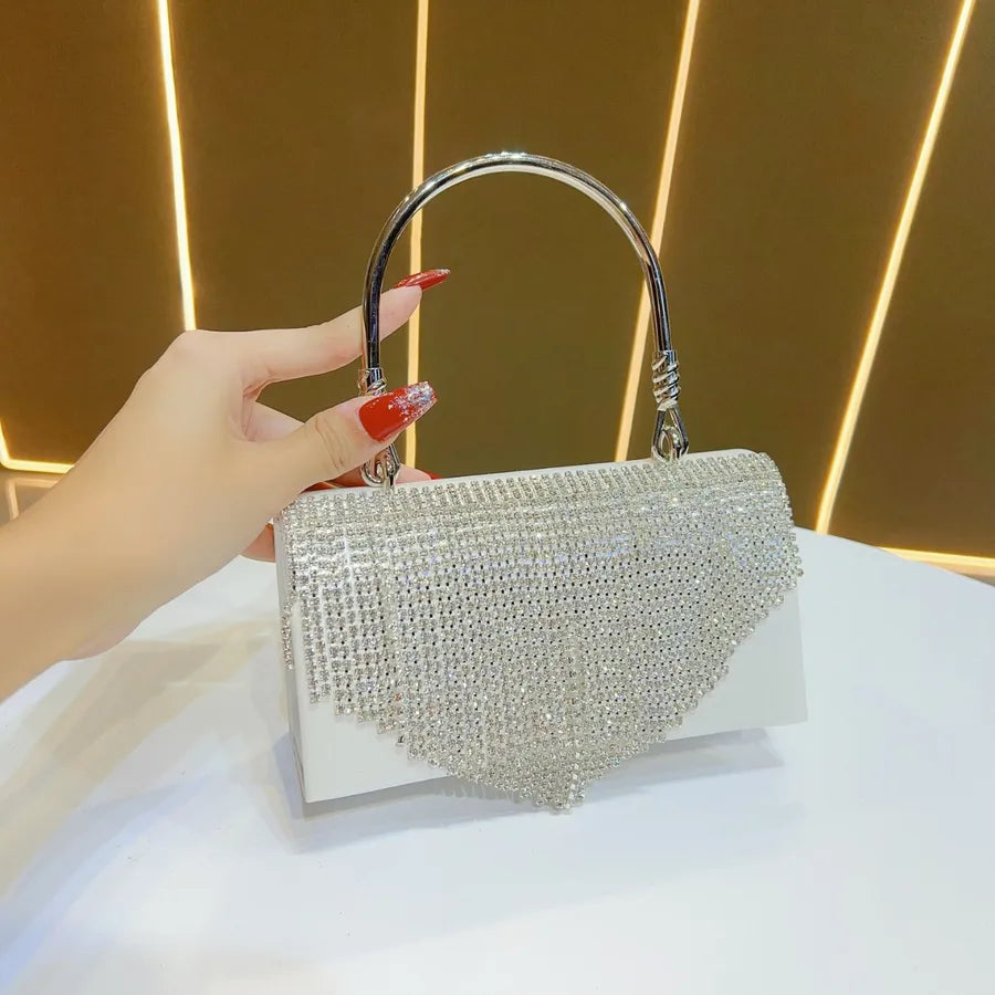 Elegant Fringed Rhinestone Crossbody Clutch Bag For Evening Dresses Cheongsam Ball Gown High-End Women's Handbag Fashionable Square Polyester Bag