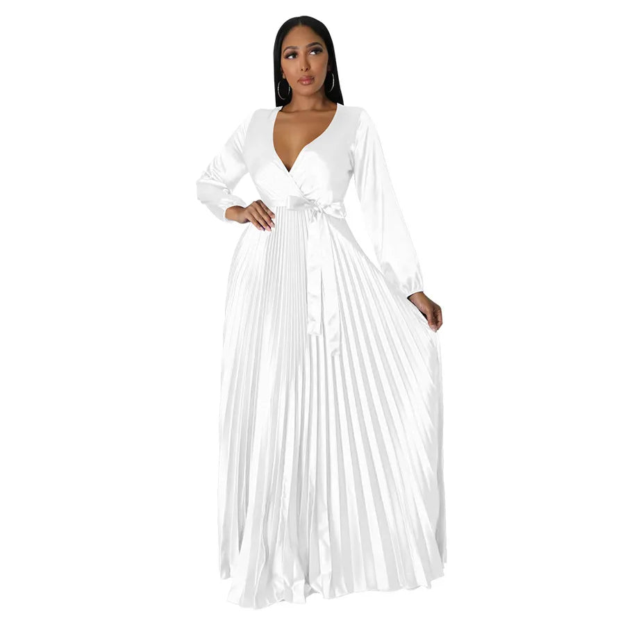 women's swing dress elegant v neck long sleeve solid color maxi long dress party