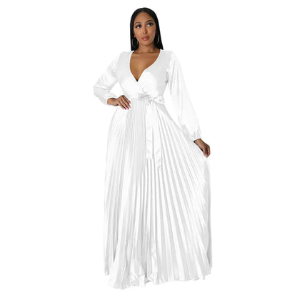 women's swing dress elegant v neck long sleeve solid color maxi long dress party