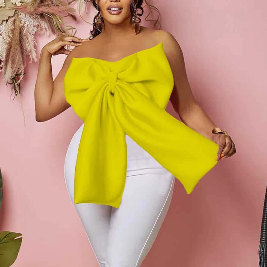 women's blouse sleeveless t-shirts bowknot sexy solid color