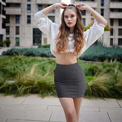 summer sexy solid color spandex polyester above knee skirts