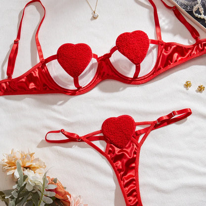 Women's Sexy Heart Shape Sexy Lingerie Sets Home Honeymoon Three-point Low Waist Thong Sexy Lingerie