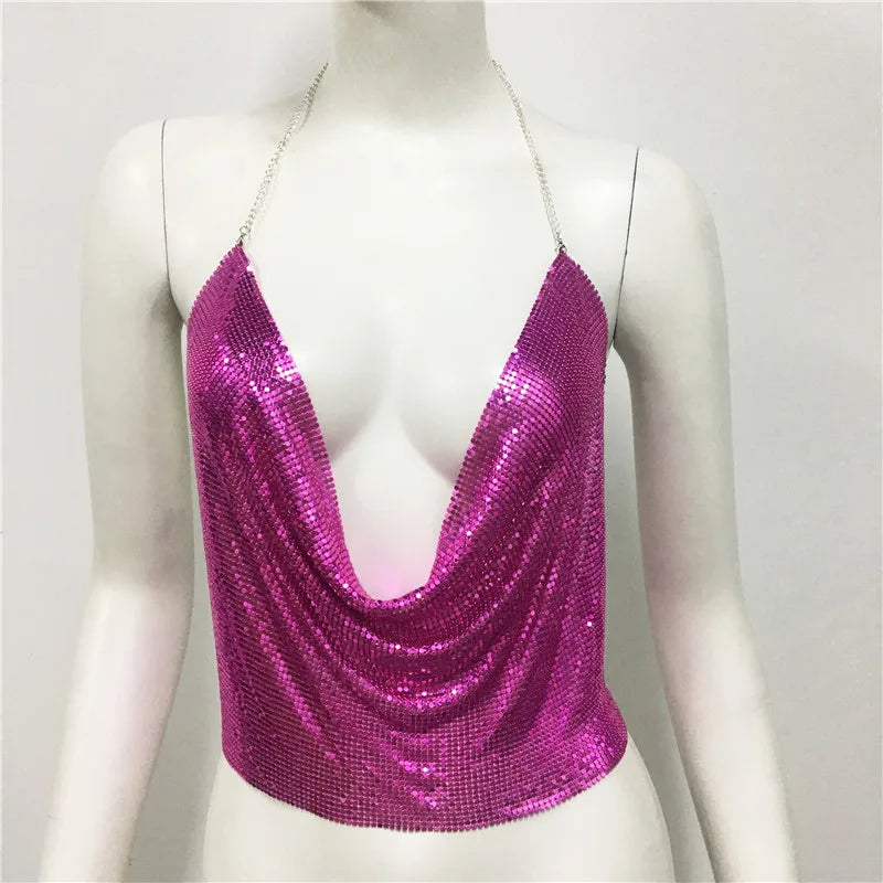 Women'S Wrap Crop Top Tank Tops Sequins Sexy Solid Color