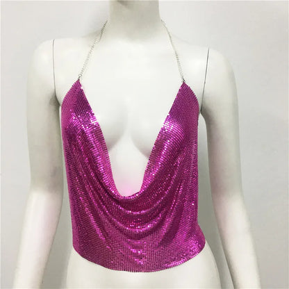 Women'S Wrap Crop Top Tank Tops Sequins Sexy Solid Color