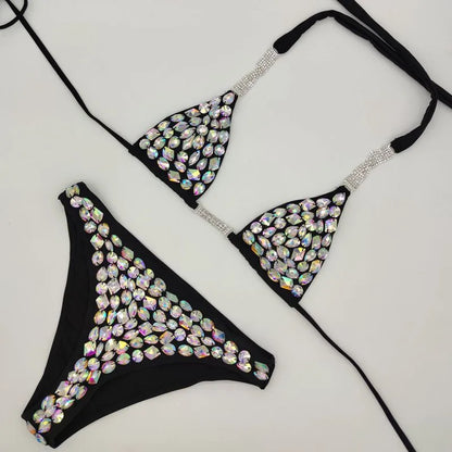 2PC Showgirl Rhinestone String Bikini