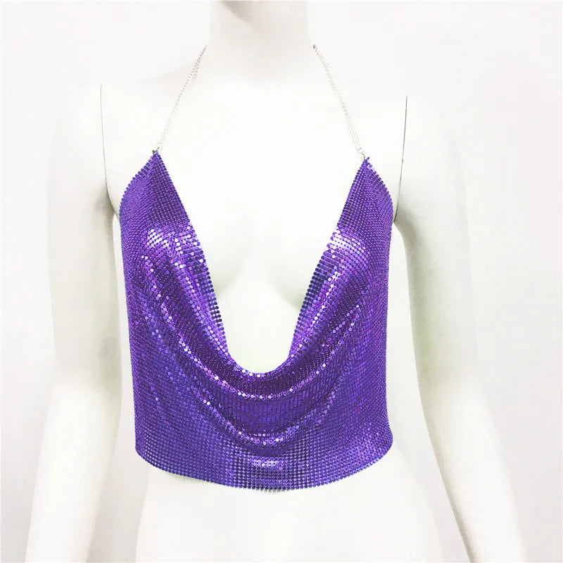Women'S Wrap Crop Top Tank Tops Sequins Sexy Solid Color