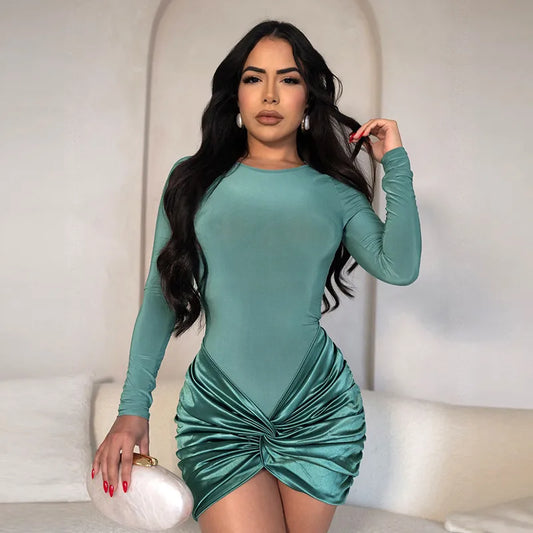 Women's Sheath Dress Streetwear Round Neck Long Sleeve Solid Color Above Knee Cocktail Party