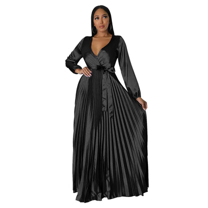 women's swing dress elegant v neck long sleeve solid color maxi long dress party