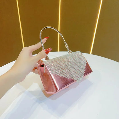 Elegant Fringed Rhinestone Crossbody Clutch Bag For Evening Dresses Cheongsam Ball Gown High-End Women's Handbag Fashionable Square Polyester Bag