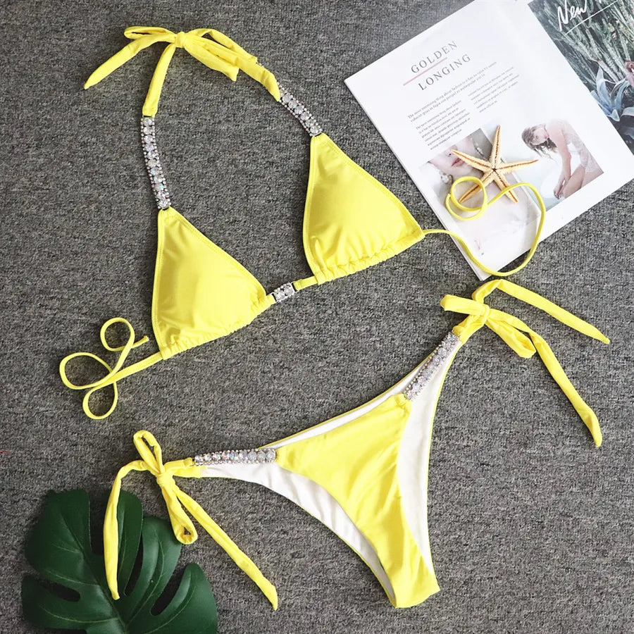 women's solid color 2 piece set bikinis