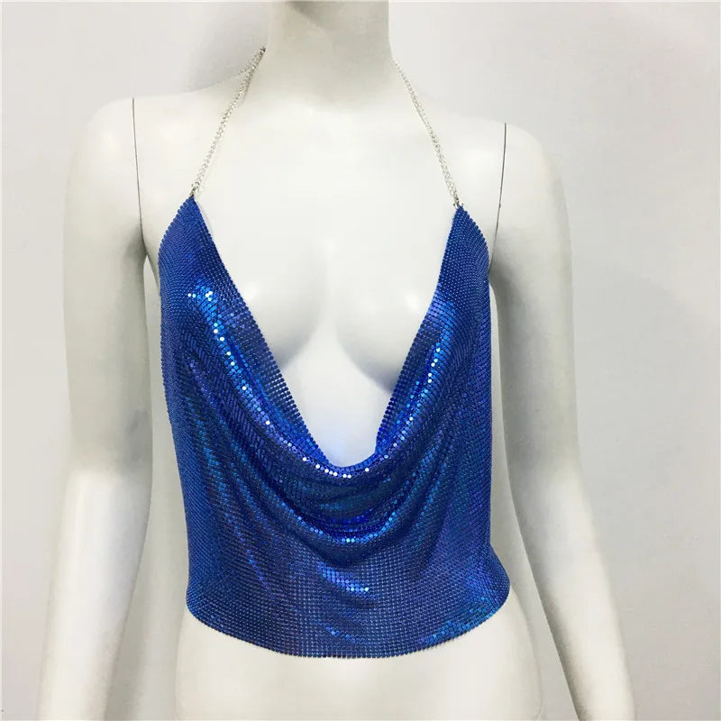 Women'S Wrap Crop Top Tank Tops Sequins Sexy Solid Color