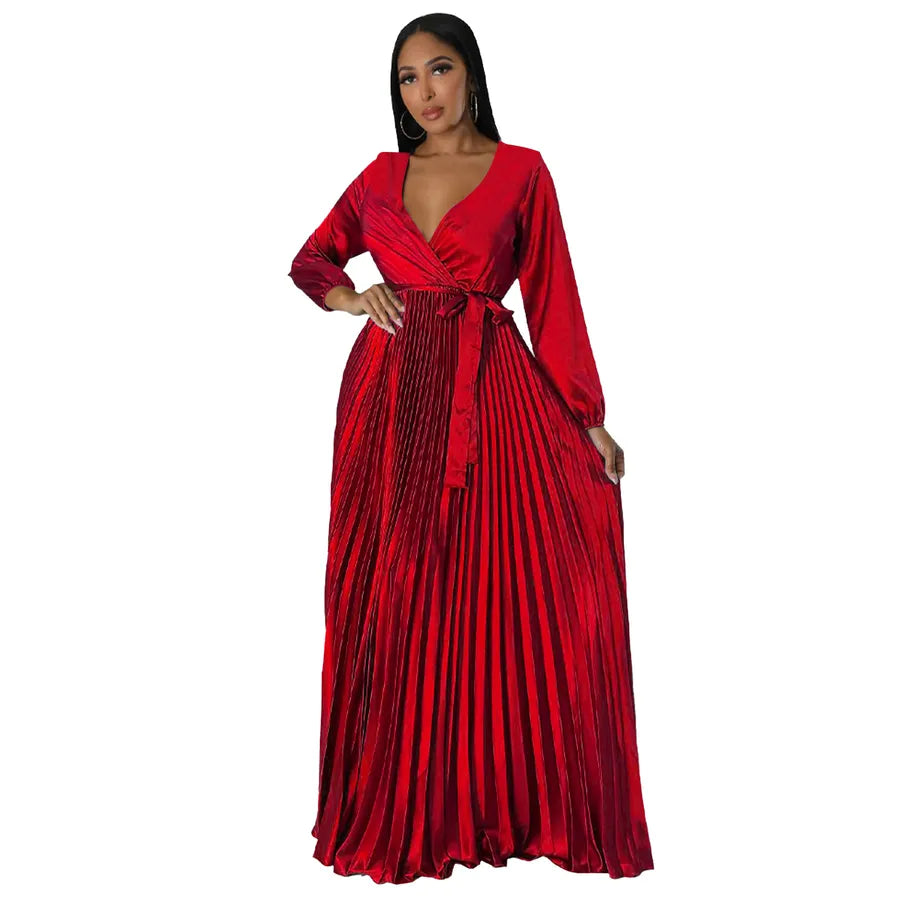 women's swing dress elegant v neck long sleeve solid color maxi long dress party