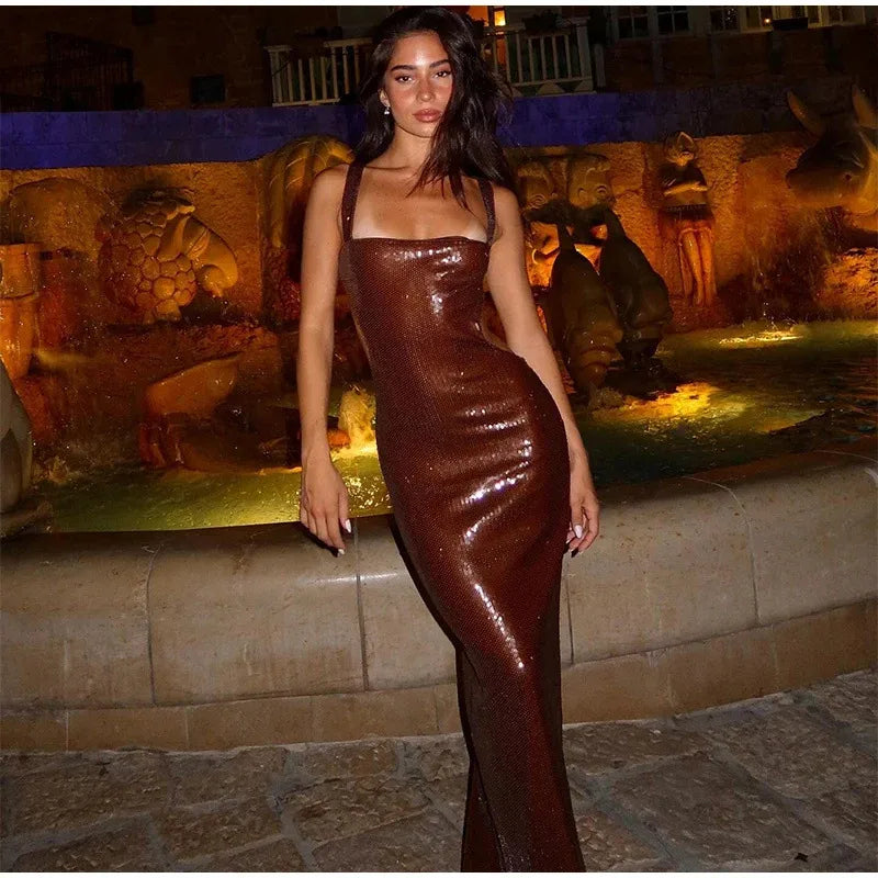 Women's Sheath Dress Elegant Strap Sleeveless Solid Color Maxi Long Dress Banquet