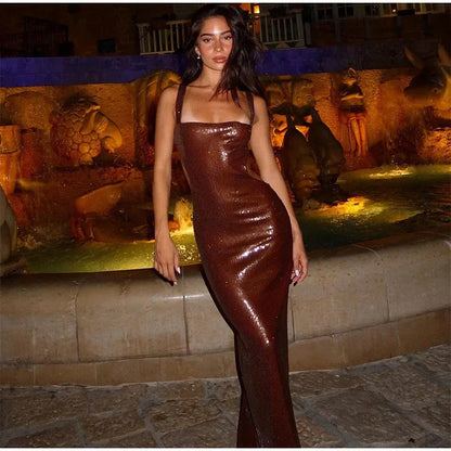 Women's Sheath Dress Elegant Strap Sleeveless Solid Color Maxi Long Dress Banquet