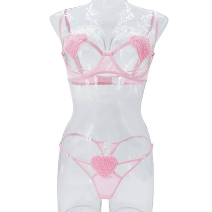 Women's Sexy Heart Shape Sexy Lingerie Sets Home Honeymoon Three-point Low Waist Thong Sexy Lingerie