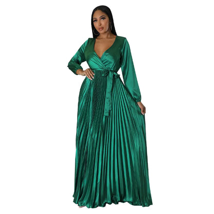 women's swing dress elegant v neck long sleeve solid color maxi long dress party