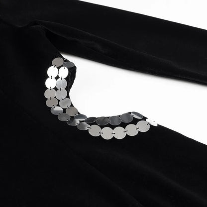 Women's Sheath Dress Elegant Sexy Round Neck Sequins Hollow Out Long Sleeve Solid Color Maxi Long Dress Holiday Banquet