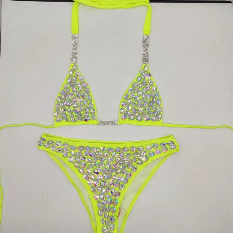 2PC Showgirl Rhinestone String Bikini