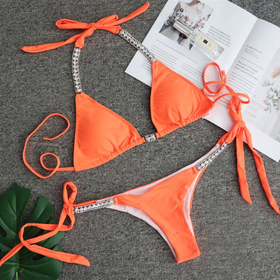 women's solid color 2 piece set bikinis