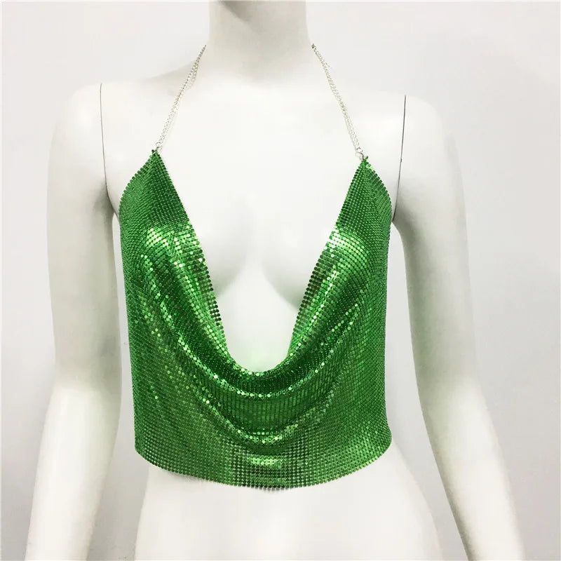 Women'S Wrap Crop Top Tank Tops Sequins Sexy Solid Color